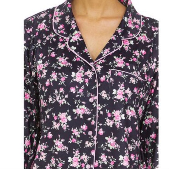 🆕 Flora By Flora Nikrooz Black Floral Notch Collar Long Sleeve Pajama Set - Picture 3 of 9